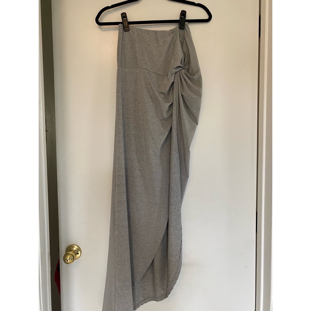 Medium grey high slit high waist knot maxi skirt with built in bottoms